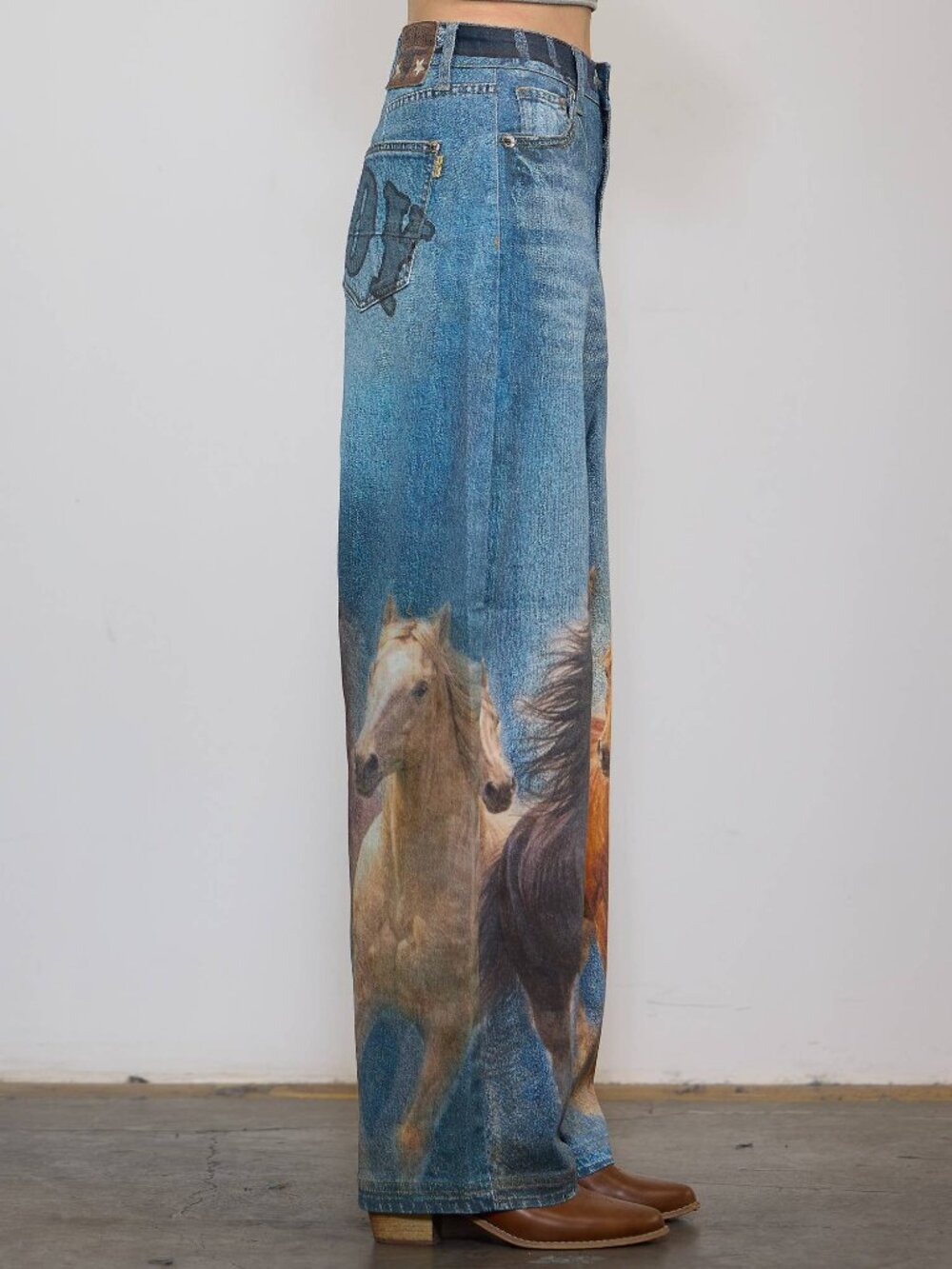 NWT HOWDY Horse Digital Print Baggy Wide Leg Jeans Vibrant M.i.U. - Picture 12 of 14